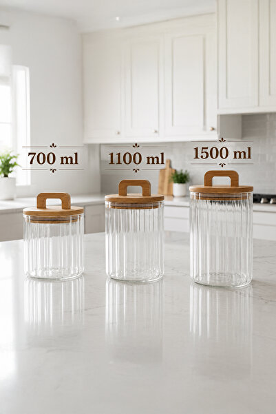 Ela&Elis Liyly Bamboo Vacuum Lid Square Striped Glass Jar – Tea Coffee Beans ...