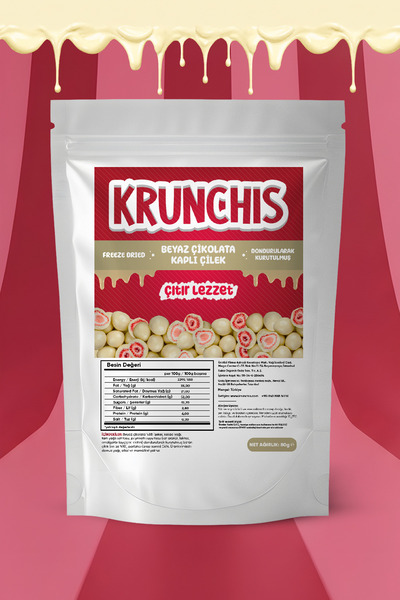 Krunchis Freeze Dried Beyaz Çikolata Kaplı Çilek (Dondurularak Kurutulmuş Mey...