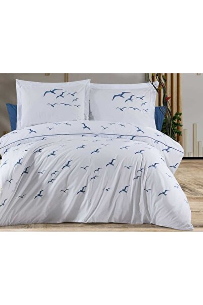 İK TEKSTİL Coastal Breeze Seagull Embroidered 100% Cotton 6 Piece Double Duve...