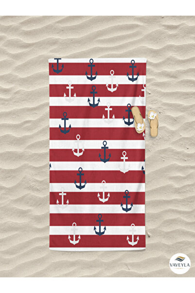 Vaveyla Home Anchor Sea Pattern Red Digital Printed Beach Towel Cotton Beach ...