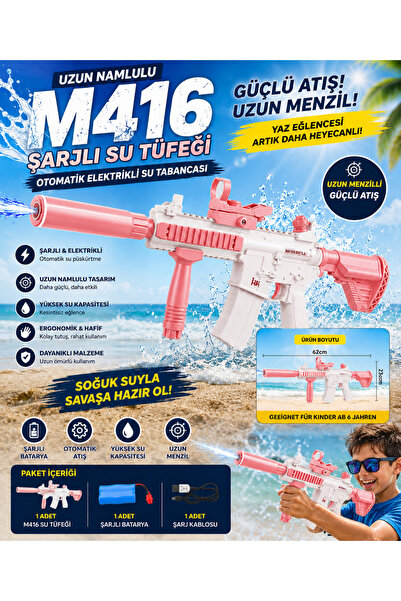 TRUST STORE Uzun Namlulu M416 Şarjlı Su Tüfeği Otomatik 60 cm Elektrikli Su T...