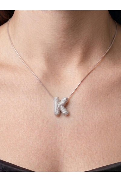 lotusbybuket Vip Zircon Stone Balloon Model Silver Steel Letter K Necklace