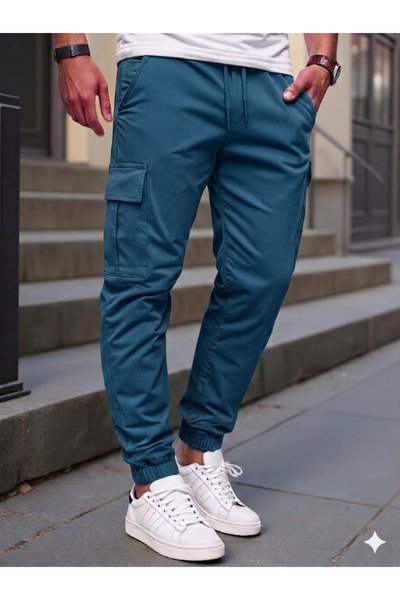 SERAZAT Pantaloni cargo din bumbac Lycra, cu talie elastică și buzunare cargo