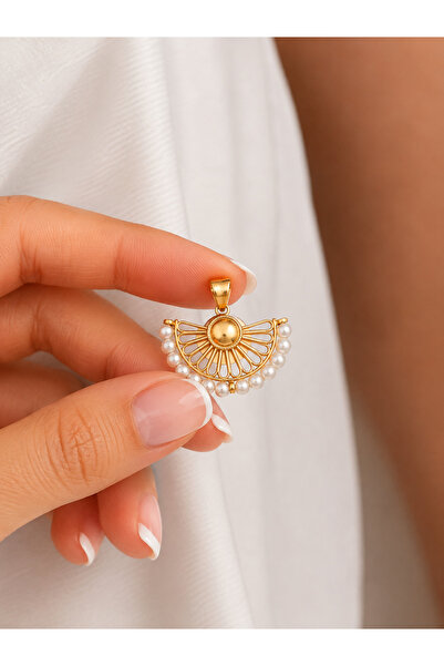 Zeynepli gold & jewelry 14 AYAR ALTIN İNCİLİ YELPAZE KOLYE UCU