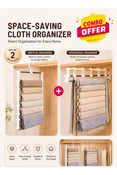 Denx Set of 2 Combo 7-Tier Clothes Organizer Space Saving Wardrobe Hanger for...