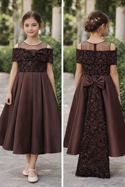 shahad fashion Elegant Chocolate Brown Girls' Dress,