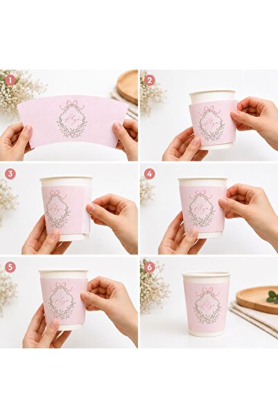 YEAP OFFICE Kişiye Özel Logo veya İsimli Karton Bardak Etiketi – Pastel Pembe...