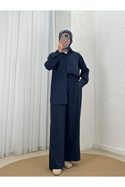 MİHRA STORE Yamaç Single Pocket Oversize Trouser Suit-Zi̇2232 Navy Blue