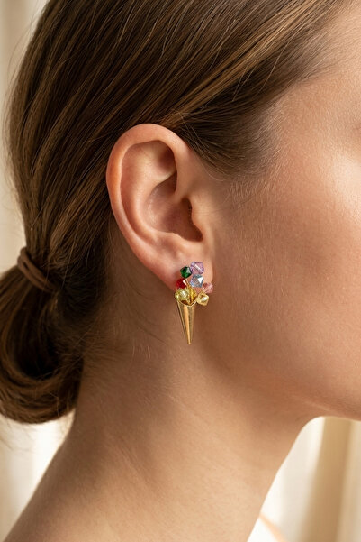 PETEK AKSESUAR Cube-Colorful Crystal Stud Earrings