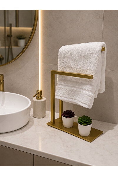 MOVIRA HOME Gold Lüks Metal Tezgah Üstü Havluluk – Modern Dekoratif Havlu Standı