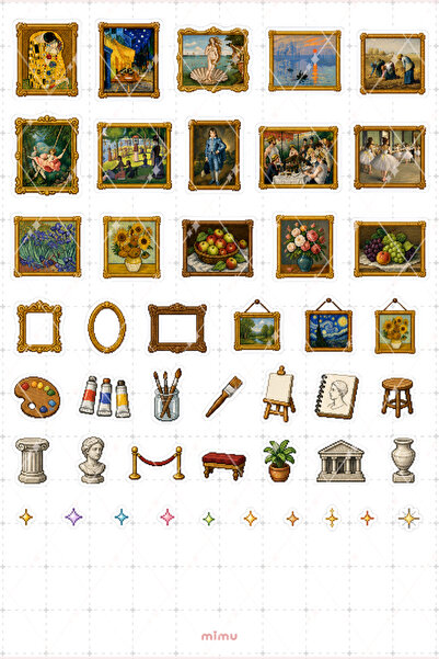 Mimu Art Studio Pixel Art Ünlü Tablolar Sticker Seti Sanat ve Müze Temalı Dek...