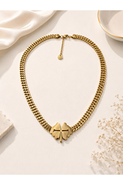 Archhazel Jewelery Clover Figured Thick Chain Steel Necklace