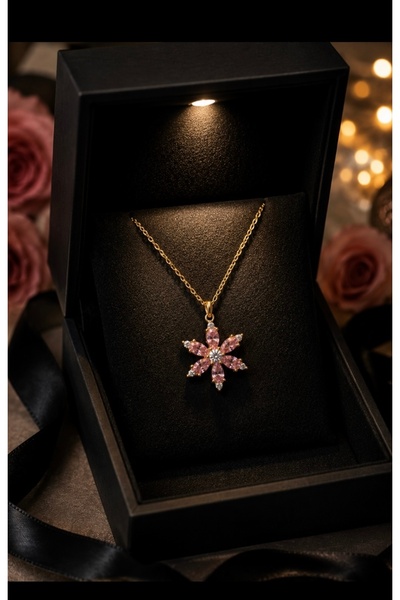 SARIASLAN Led Işıklı Kutuda Pembe Taşlı Lotus Kolye 925 Ayar Komple Gümüş