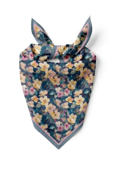 Alse Butik Mavi Yağlı Boya Esintisi Soft Pamuk Fular (50x50 cm)