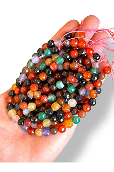 Bozhi Bead Set Faceted Agate Natural Stone 8mm - Natural Stone Faceted
