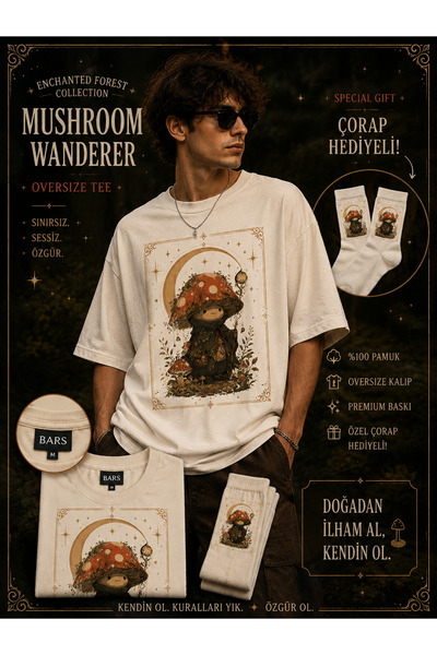 barsdepo Mushroom Unisex Oversize Premium T-Shirt |   Socks with Gift