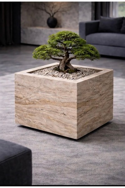 Belle Vie Doğanın Zarafetiyle Şekillenen Traverten Bonsai Saksısı