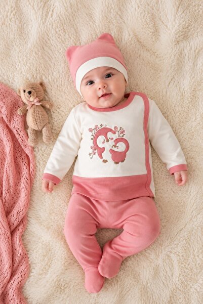 Pure Boutique Pink baby girl 3-piece Cotton set with blouse, pants and pengui...