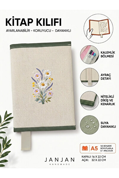 JANJAN NATURAL FABRIC omot za knjigu, perivi omot za knjigu, zaštitnik za knj...
