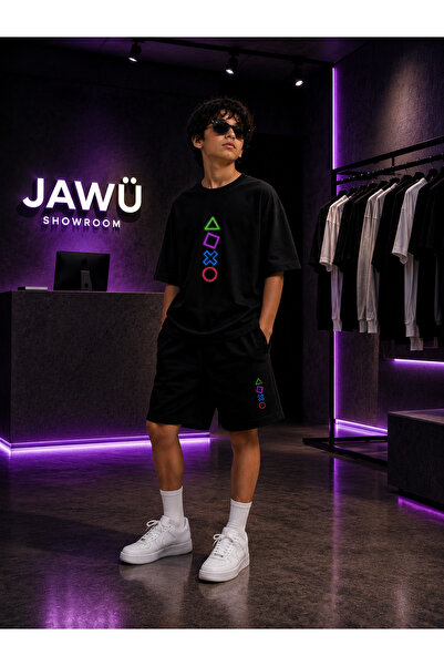 JAWÜ STYLE طقم شورت تي شيرت مطبوع عليه GAME