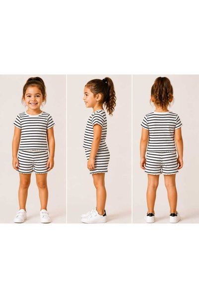 cınartarzbutik Girl's Shorts T-Shirt Casual Comfortable Top and Bottom 2-Piec...