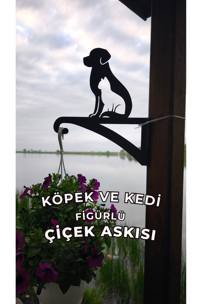 Metalciklerim Metal Saksı Askılığı - Köpek ve Kedi Figürlü Duvar Tipi Dekorat...