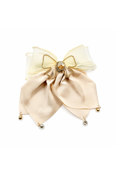 MD Moda Accessories مشبك شعر بفيونكة من الساتان الكريمي بلون الشمبانيا مع تفا...