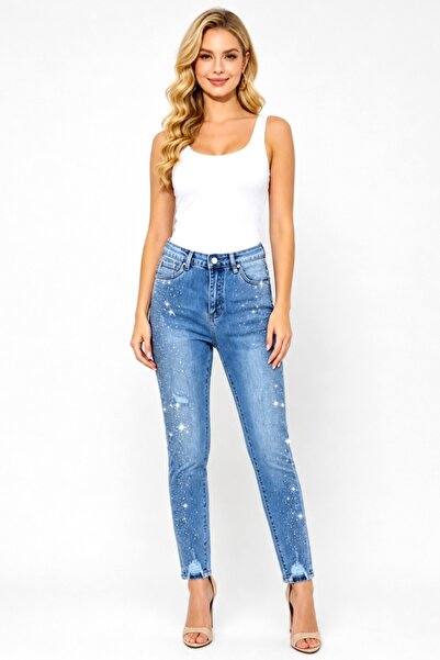 FashionForYou Slim fit jeans RAVENNA, with dense rhinestones and perforations...