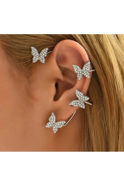 blackcomb Kadın Gümüş Zirkon Taşlı Kelebek Figürlü Earcuff/Kıkırdak Küpe 1 Ad...