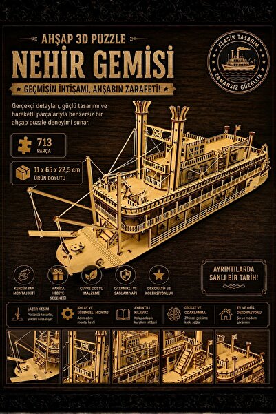 ALGWOOD Steam Boat Minyatür Ahşap Maket | Nehir Gemisi | 3D Puzzle DIY Kendin...