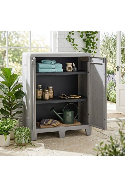 KÜSKÜ XL Base 2 Raflı Plastik Dolap Gri 78x46x101 cm Balkon Garaj Depo Dolabı