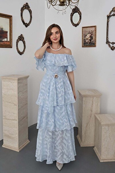 Elbee Fashion Woman Bebe Mavi Kat Kat Fırfırlı Elbise