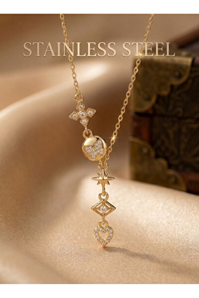stainless steell 316L Steel Zircon Stone Y Model Necklace