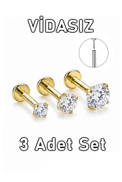 MORNEVA Vidasız Çelik Daire Taşlı Tragus Conch Helix Kıkırdak Kulak Lobe Pier...