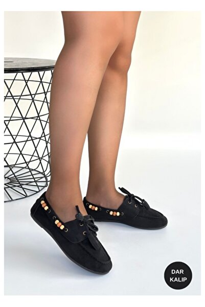 BellAyakkabı Women's Suede Bead Detailed Casual Loafers