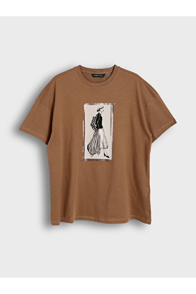 LC Waikiki Tricou de damă cu guler rotund cu imprimeu supradimensionat
