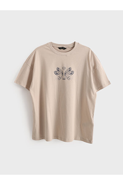 LC Waikiki Tricou de damă cu guler rotund cu imprimeu supradimensionat