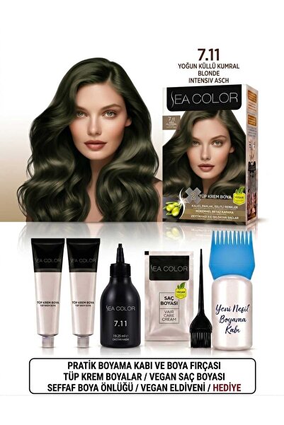 Sea Color Set Saç Boyası 7.11 Yoğun Küllü Kumral 2 Li +Pratik Boya Kabı