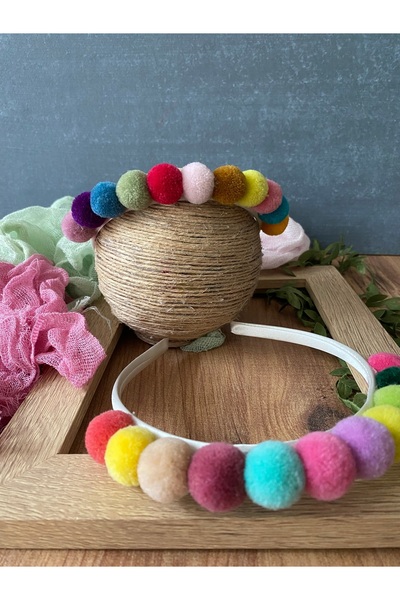 Miniko Butik Colorful Pompom Row Girl's Crown