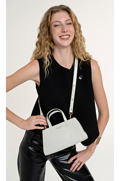 Pierre Cardin White Women's Hand and Shoulder Bag Shiny Patent Leather 3 Comp...