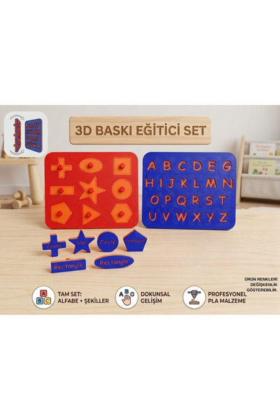 BUO Çift Taraflı 3D Baskı Eğitici Montessori Uyumlu Zeka Oyuncağı Set - Alfab...