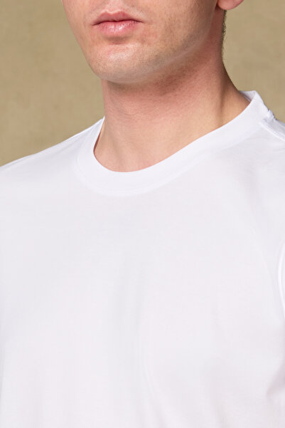 Abbate Palm Merserize Pamuklu Modern Fit Beyaz Bisiklet Yaka Erkek Düz Polo Shirt