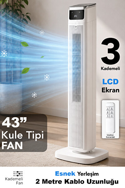 mimtec 3 Hız Kademeli Fan - Kule Tipi Soğutucu Dokunmatik LCD Ekran Uzaktan K...