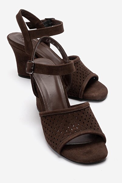 LuviShoes Hervon Brown Suede Women's Wedge Heeled Shoes