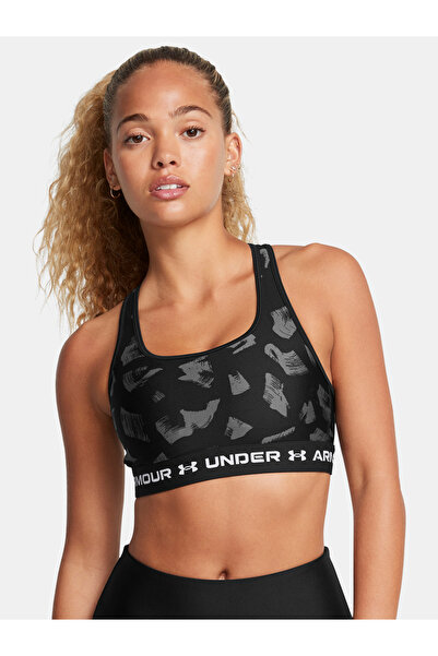 Under Armour Sutien de damă cu bretele încrucișate, cu imprimeu - Negru