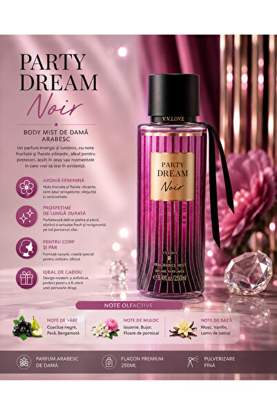 V.V LOVE Parfum Arabesc Body Mist Party Dream Noir 250ML pentru Femei, Spray ...