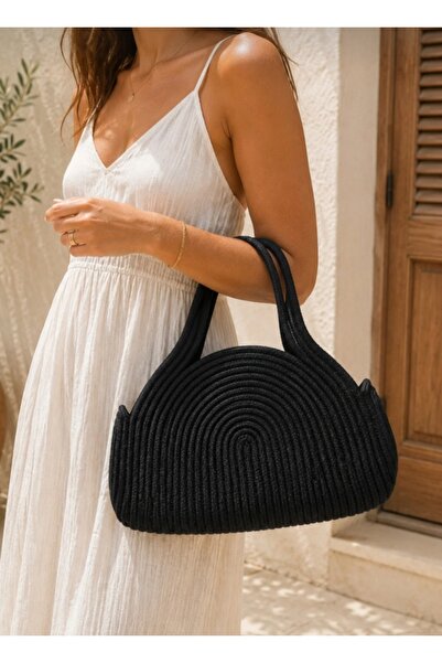 colorfullbag Wicker Model Black Handbag