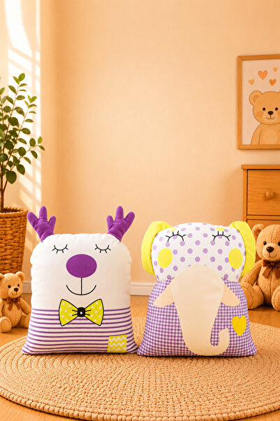 Paris Home 2-Piece Children's Room Cushion Pillow Set, Filled, Cute, Multi-Pu...