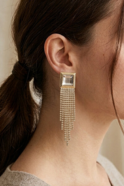 PETEK AKSESUAR Square Stone Waterway Hanging Earrings