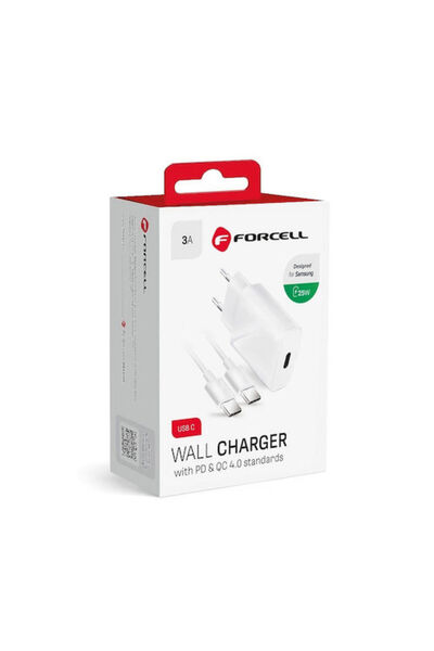 Forcell Φορτιστής με θύρα USB-C και καλώδιο USB-C σε USB-C, 25W Power Deliver...